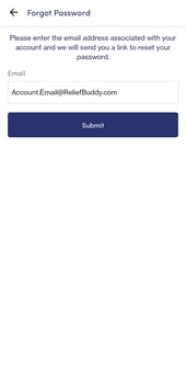 RB Mobile App  Forgot Password Submit Screen
