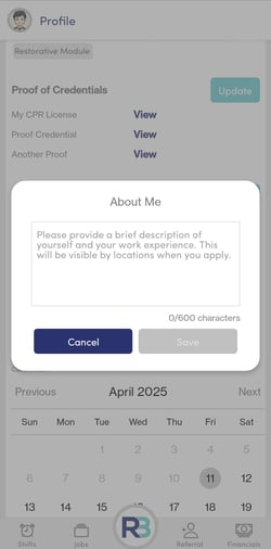 RB Mobile App - Profile About Me Content