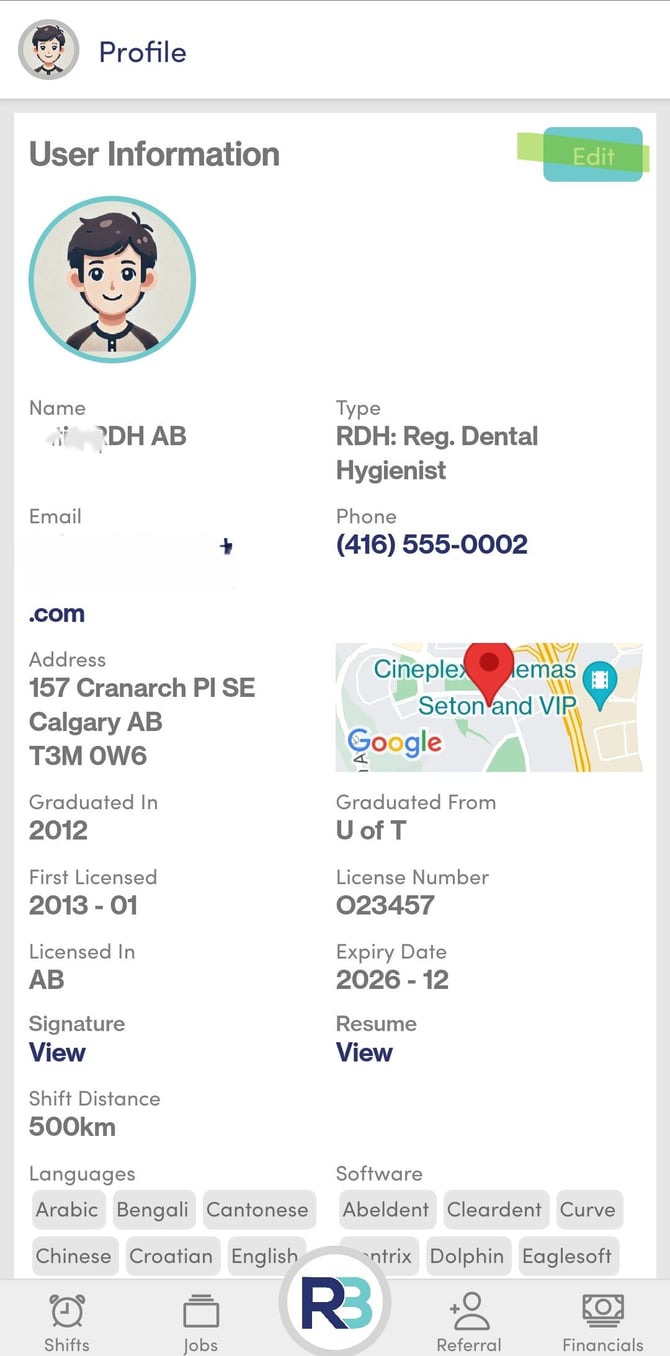 RB Mobile App - Profile Edit Settings