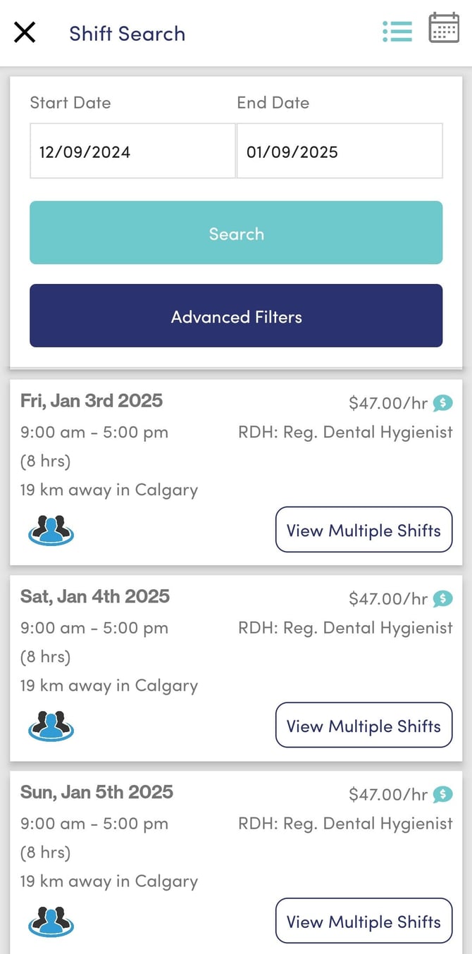 RB Mobile App - Shift Search View (Request Offer)