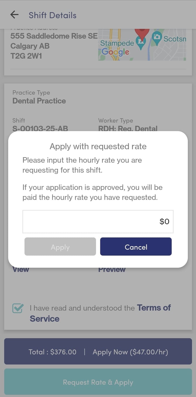 RB Mobile App - Shift View (Request Offer) Rate