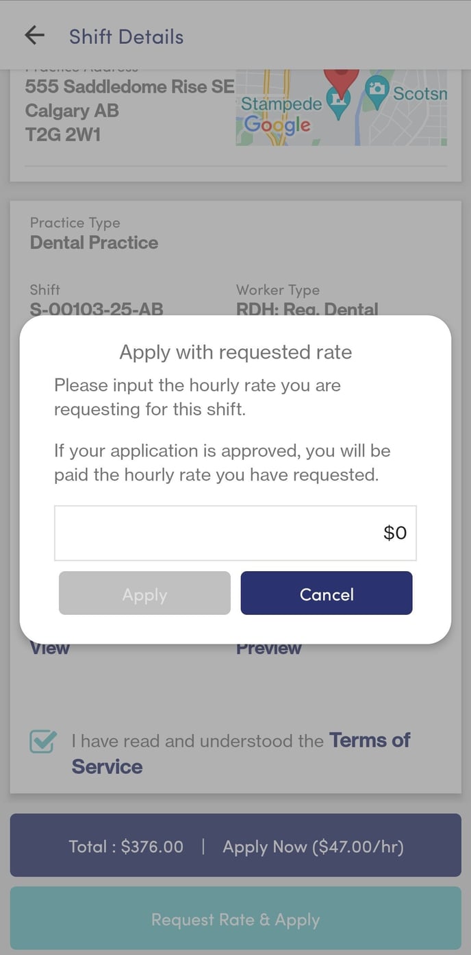 RB Mobile App - Shift View (Request Offer) Rate
