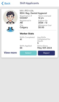 RB Mobile App - User Stats Shift Applicant
