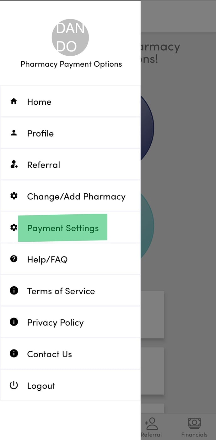 RB Mobile App Owner - Payment Options - Main Menu
