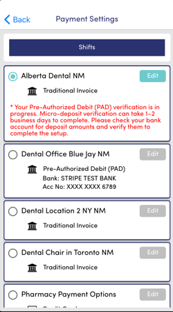 RB Owner PAD Payment Setup Select Location