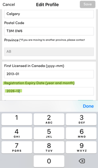RB mobile App - Change License Date RDH
