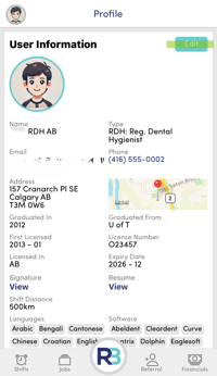RB mobile App - Profile  Screen RDH