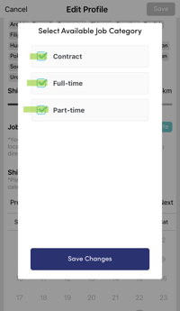 RB mobile App - Profile Job Settings - Options