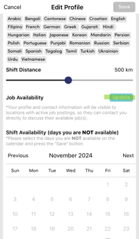 RB mobile App - Profile Job Settings