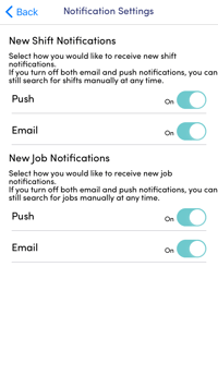 RB mobile App - Profile Notificaiton Settings - Options